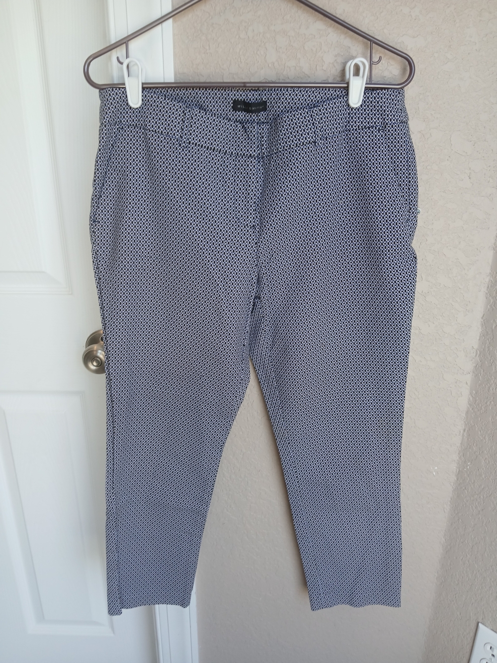 Patterned Navy & White Slim Trousers